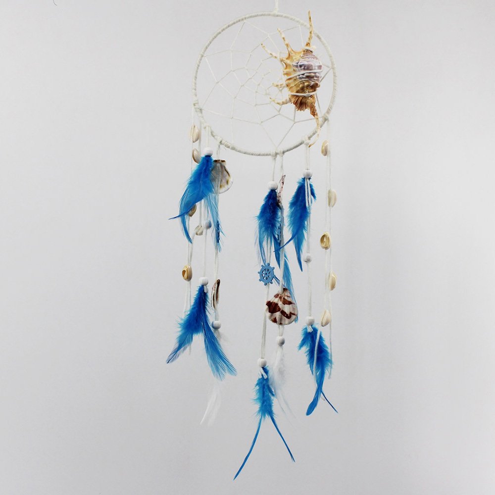 Feather dream catcher with shells and beads